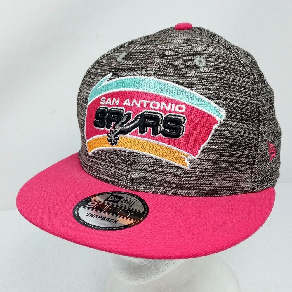 San Antonio Spurs New Era Snapback Hardwood Classics Cap Hat Gray Pink